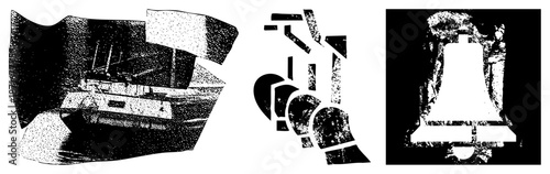 Halftone Sailboat, Abstract Footprints, Liberty Bell Vector