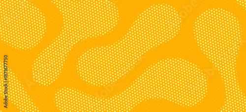 Yellow halftone pattern. Retro comic gradient background. Bright orange pixelated dotted texture overlay. Cartoon pop art faded gradient pattern. Vector backdrop for poster, banner, advertisement