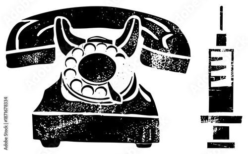 Vintage Rotary Telephone with Distressed Textured Design