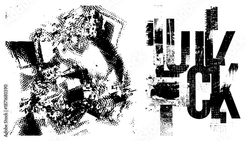 Grunge Styled "LUCK" Text with Halftone Graphic Illustration