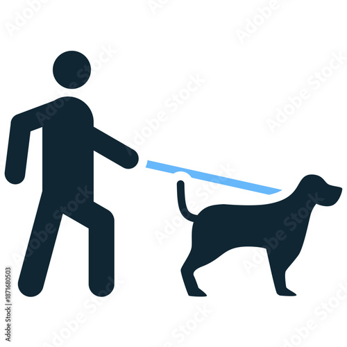 Walking the dog icon vector for daily routines. Ideal for pet sitter apps, exercise schedules, park activities, and leash laws.