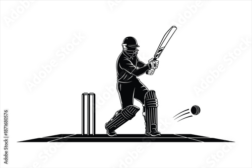 Cricket player batting ball sport action silhouette