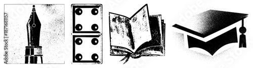 Vintage Ink Pen, Tiles, Open Book, Graduation Cap Set