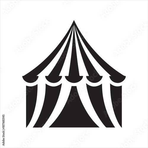 Classic black and white striped circus tent icon