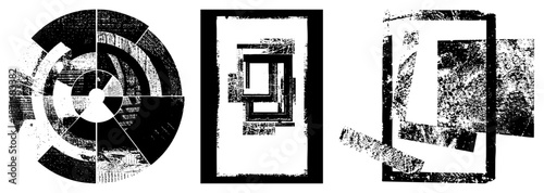 Abstract Geometric Shapes with Grunge Texture and Layered Frames