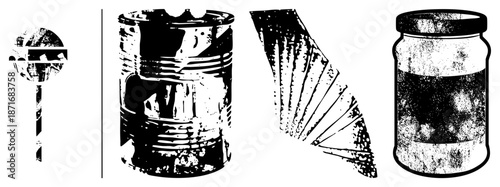 Vintage Industrial Containers and Packaging in Grunge Vector Style