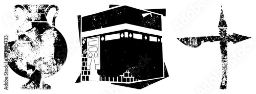 Ancient Greek Amphora, Kaaba, and Viking Grunge Vector