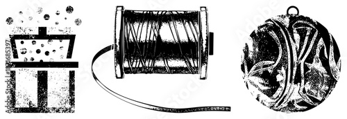 Vintage Sewing Thread Spool with Decorative Ornament and Coffee Percolator