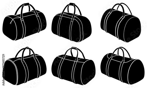 Black Duffle Bags with White Stitching on White Background travel bag gym bag 1
