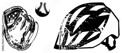 Baseball Glove and Ball with Cycling Helmet Vector Illustration