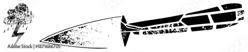 Cloud with Lightning Bolt and Abstract Knife Silhouette