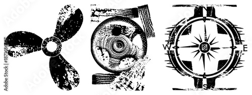 Vintage Nautical, Ship Wheel, and Compass Rose Vector