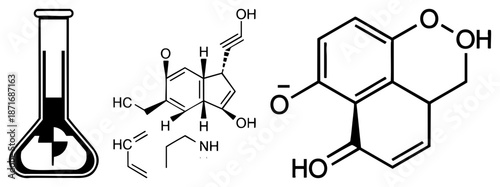 Chemical Structures and Lab Flask in Scientific Illustration