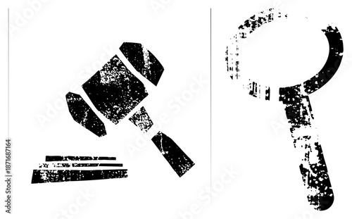 Gavel and Magnifying Glass Legal Symbols with Distressed Texture