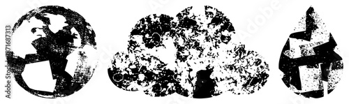 Abstract Global Symbols with Halftone Texture and Geometric Forms