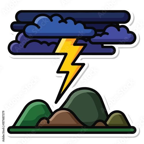 A cartoon graphic of a lightning storm