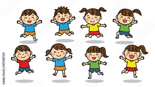 Happy children jump and play together in a vibrant outdoor setting