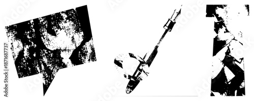 Grunge Textured Speech Bubble, Fountain Pen, and Letter T Vector