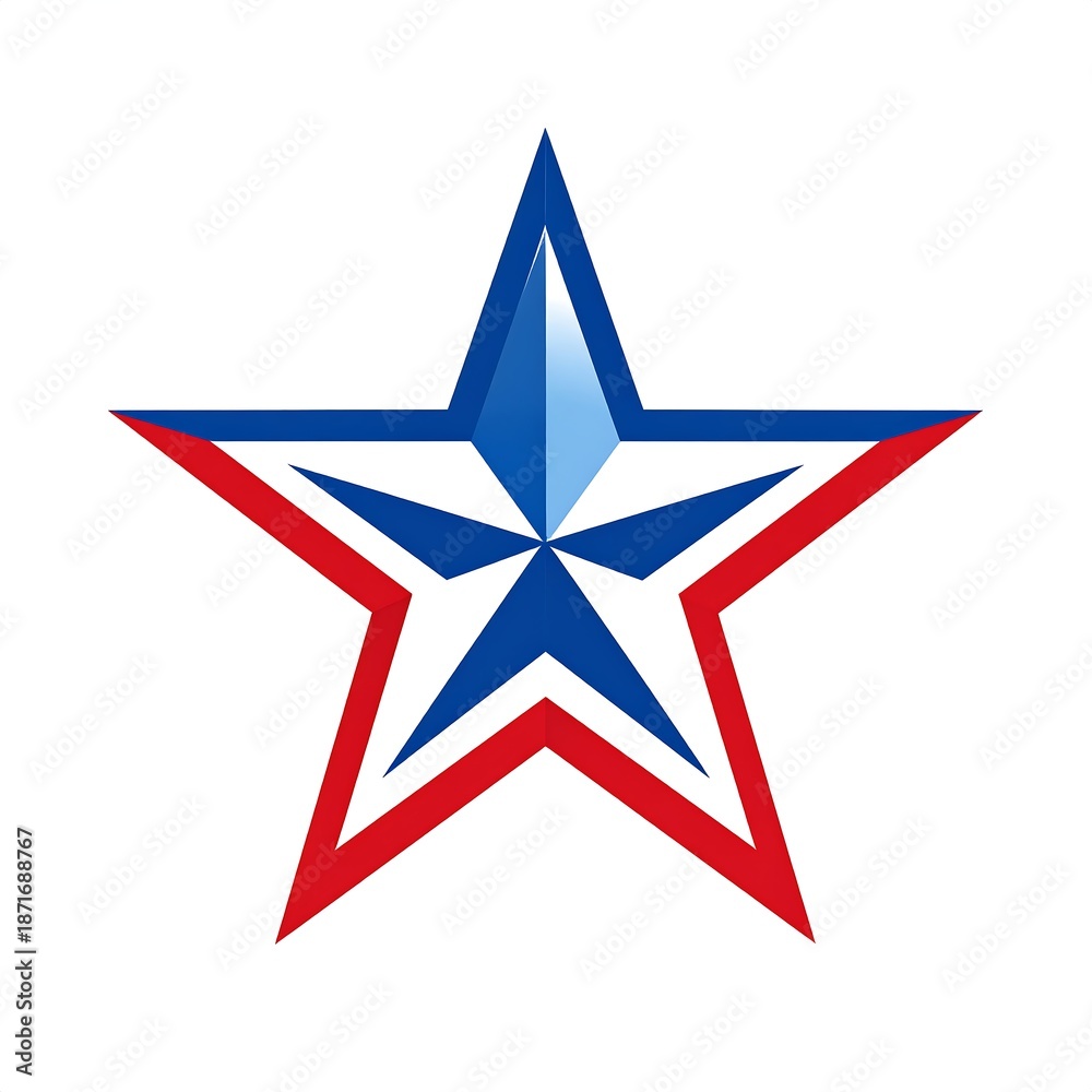 Fototapeta premium Graphic image of a star featuring blue, white, and red geometric layers