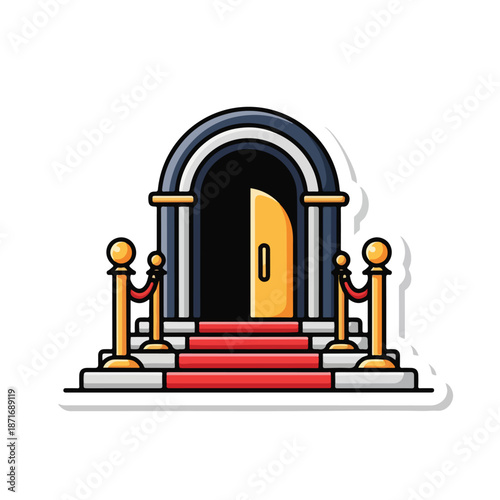 A cartoon-style illustration of a grand entrance