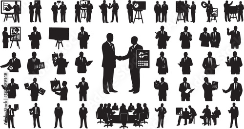 30 Black Solid Solar Fin Off Silhouettes on White Background