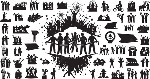 30 Black Solid Solar Comm Proj Silhouettes on White Background