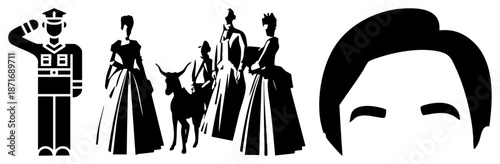 Silhouetted Historical Figures and Military Symbol Set