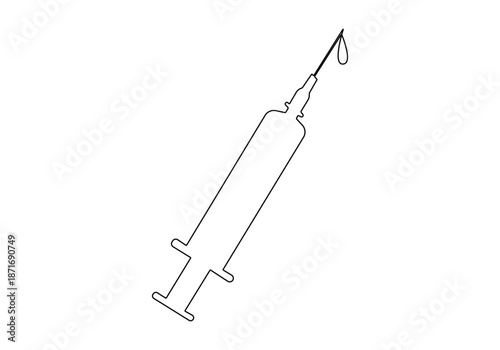  Continuous one line drawing art syringe doodle icon medical injection syringe as using drugs vector illustration