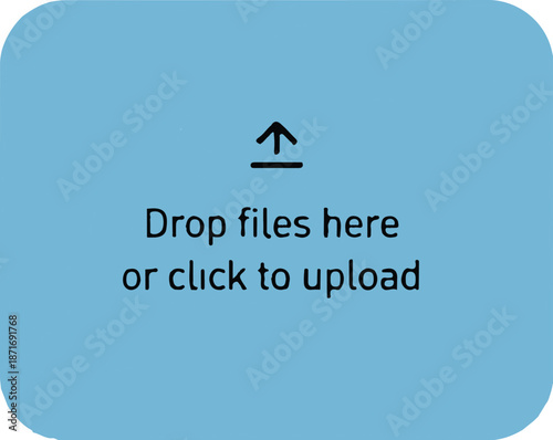 A user interface element displaying a simple upload interface with an arrow icon and text instructions on a blue background