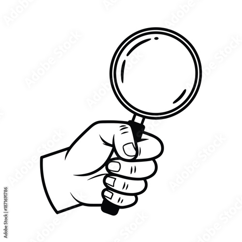 Analyzing Investigation: A hand firmly grips a magnifying glass, focusing intently. perfect for illustrating themes of examination, inspection, and the pursuit of clarity.