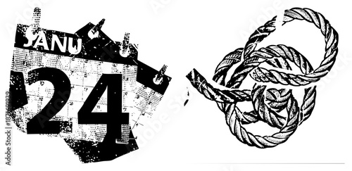 Vintage Calendar Page with Date 24 and Braided Rope Knots