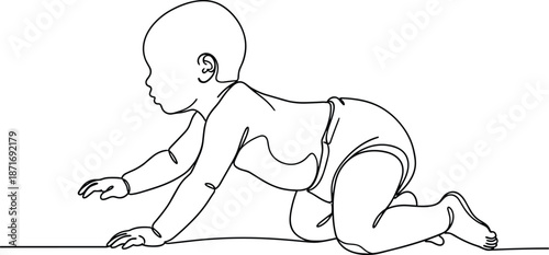 Baby crawling line art vector illustration infant development milestone simple black white outline drawing for parenting education design use