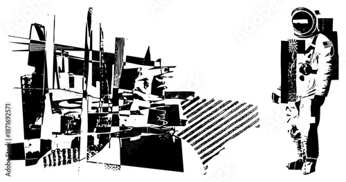 Astronaut Standing Before Abstract Urban Silhouette