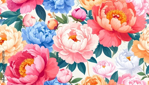 Colorful Floral Pattern with Peonies.
