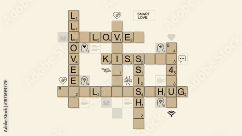 Love Themed Crossword Puzzle Word Game Vector