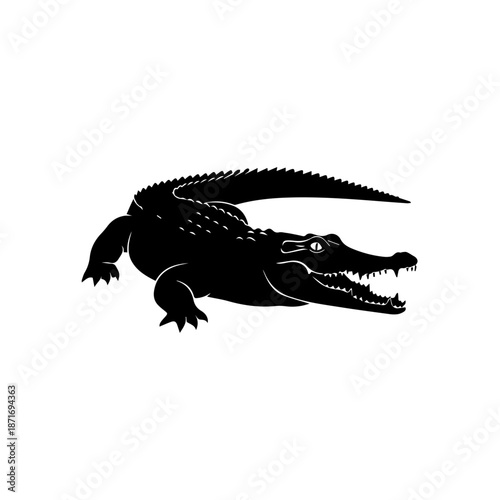 A menacing alligator silhouette standing with its mouth open in a threatening posture