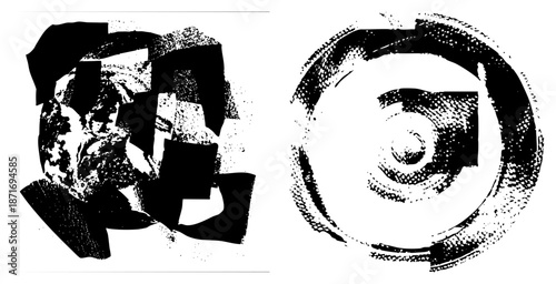 Abstract Black and White Geometric Shapes with Halftone Texture