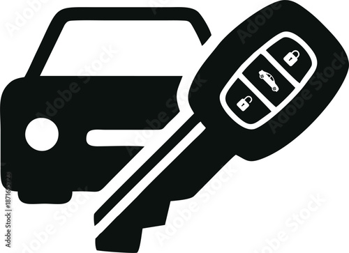 Car Key With Remote Control And Vehicle Silhouette