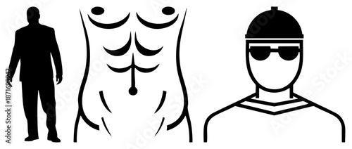 Three Part Silhouette Full Body, Abs, and Sunglasses Head