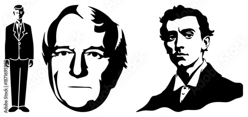 Three Black and White Silhouetted Portraits of Men in Formal Attire