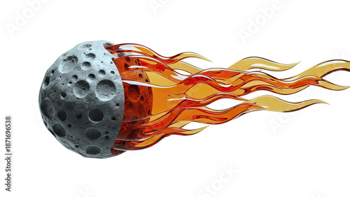 Craters on a meteor with fiery tail