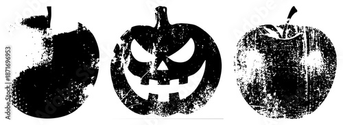 Grungy Halloween Pumpkin and Silhouettes with Distressed Texture
