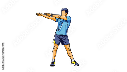 Warming Up Exercise: Athletic Man Stretching Arms for Fitness and Health, Training Routine, Active Lifestyle, Vector Illustration, isolated on transparent background