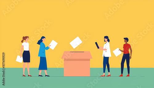 Diverse women voting and submitting ballots in election