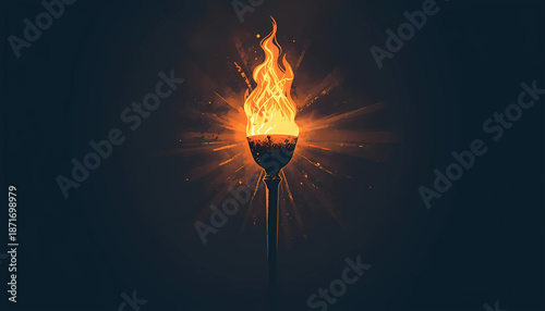 Vibrant torch flame burning bright in dark background