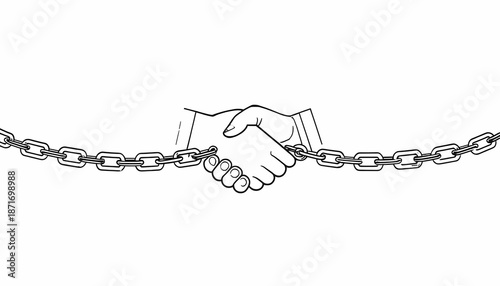 Handshake breaking free from chain links symbolizing freedom