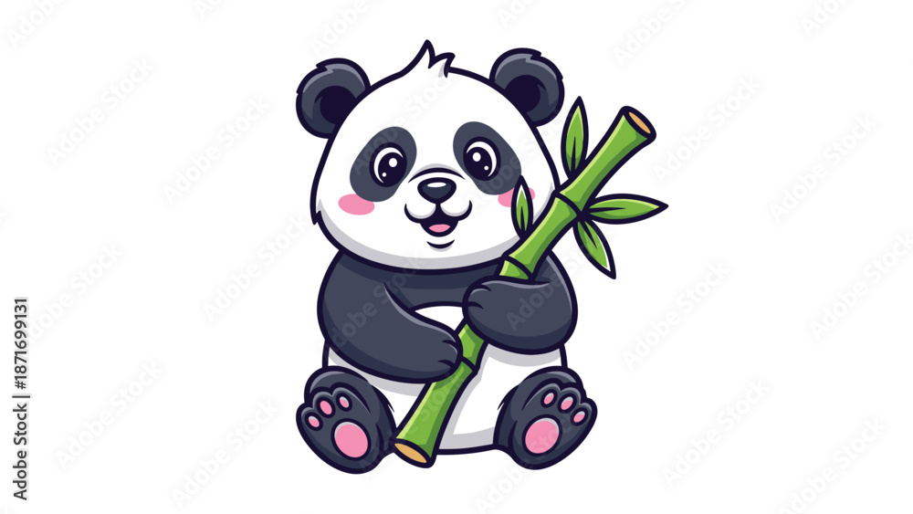 Fototapeta premium Cute Baby Panda Character with Bamboo Shoot Vector Illustration Isolated on Transparent Background for Children's Designs, Stickers, Educational Material