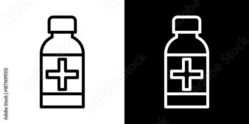 Medicine bottle icon representing pharmaceutical products, prescription drugs, healthcare treatment, medication storage, and medical care.