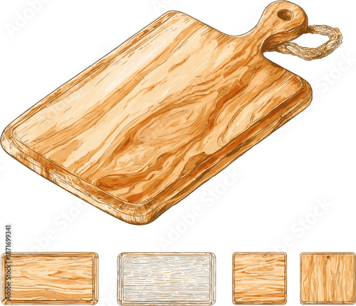 Set of watercolor wooden kitchen boards isolated on white background, vector illustration design