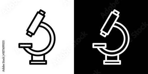 Microscope icon representing scientific research, laboratory analysis, medical testing, microbiology studies, and healthcare diagnostics.